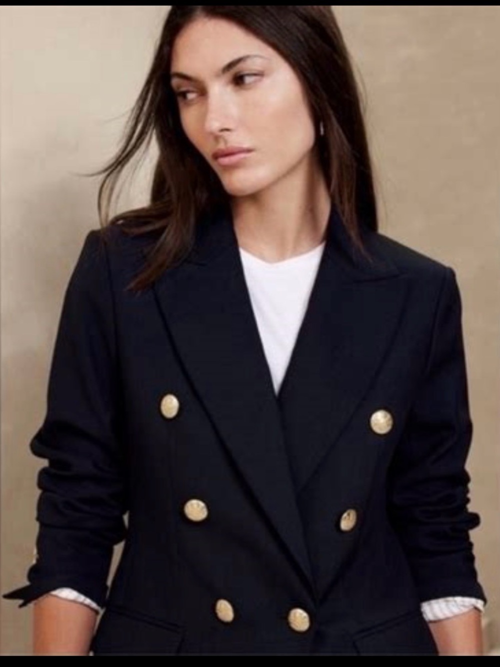 Banana Republic Classic Double-Breasted Navy Captains Blazer with Gold Buttons